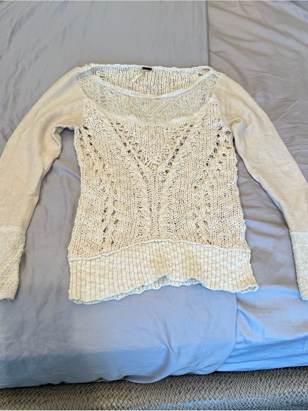 Free People Off-the-Shoulder Open Knit Sweater in Cream